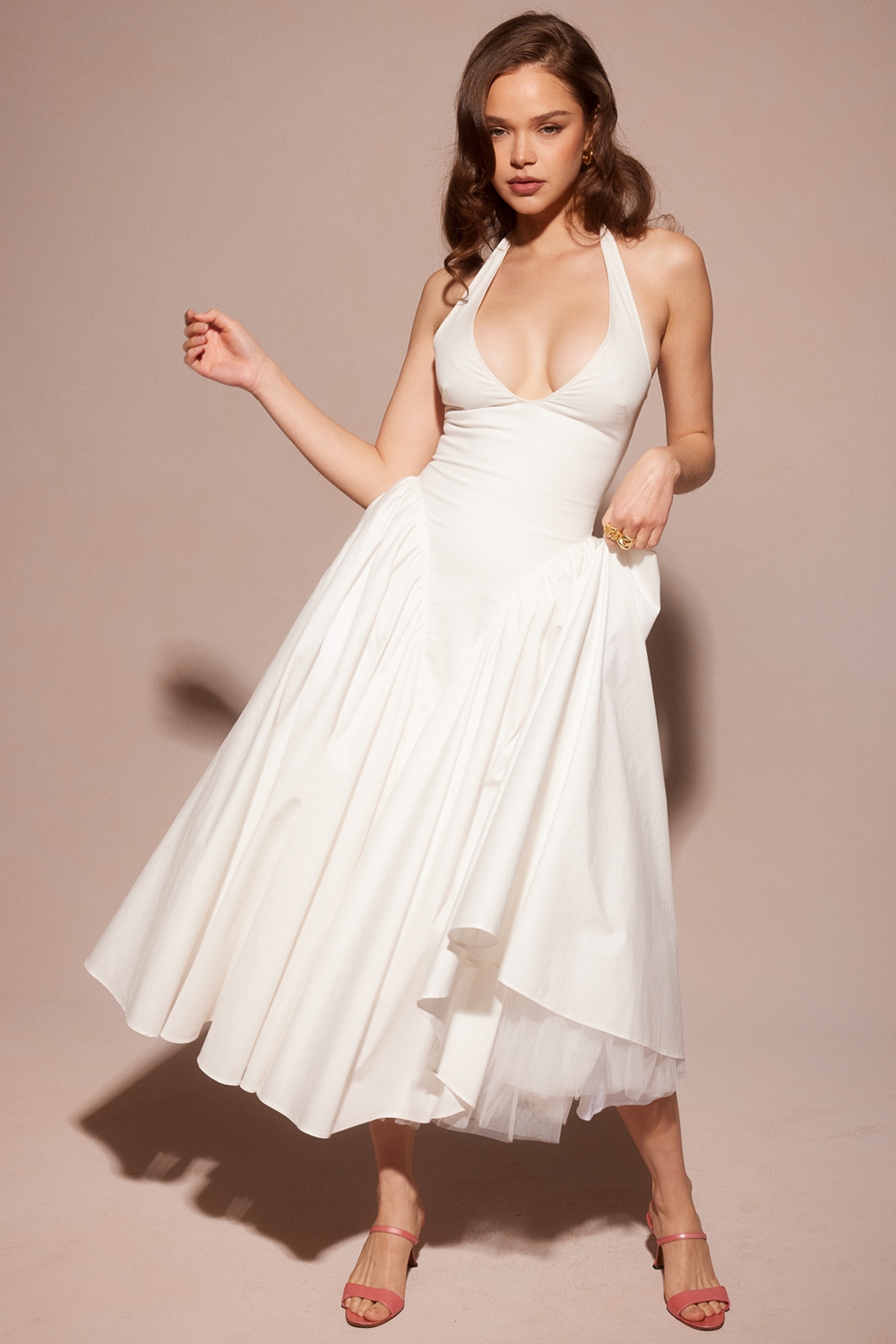 Marilyn  White Cotton Halter Midi Sundress — image 12