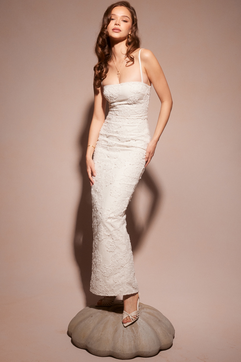 Eva  White Floral Lace Maxi Dress — image 2