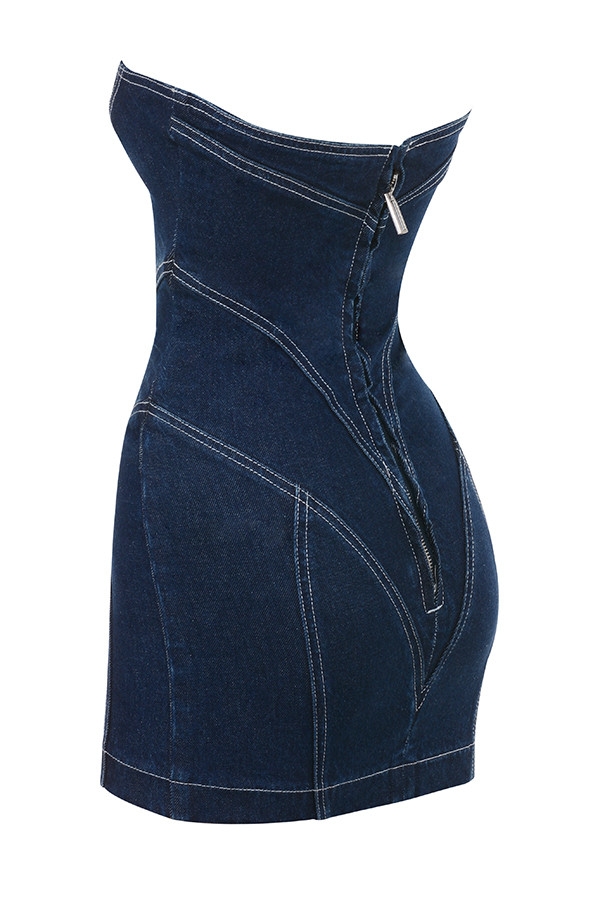 Mistress Rocks Dark Blue Denim Strapless Mini Dress - SALE — image 11