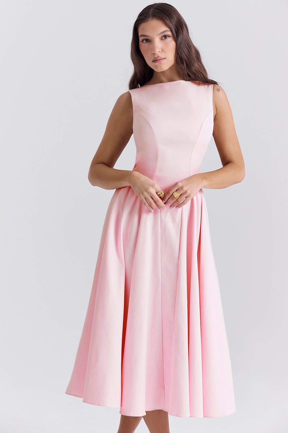 Cindy  Ballerina Pink Twill Midi Sundress — image 8