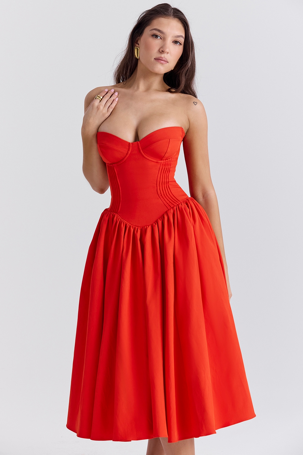 Elizabeth  Italian Tomato Strapless Midi Sundress — image 6