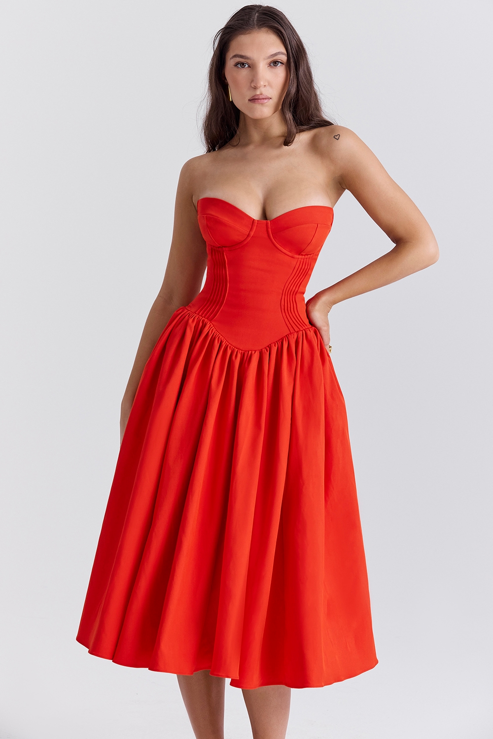 Elizabeth  Italian Tomato Strapless Midi Sundress — image 5
