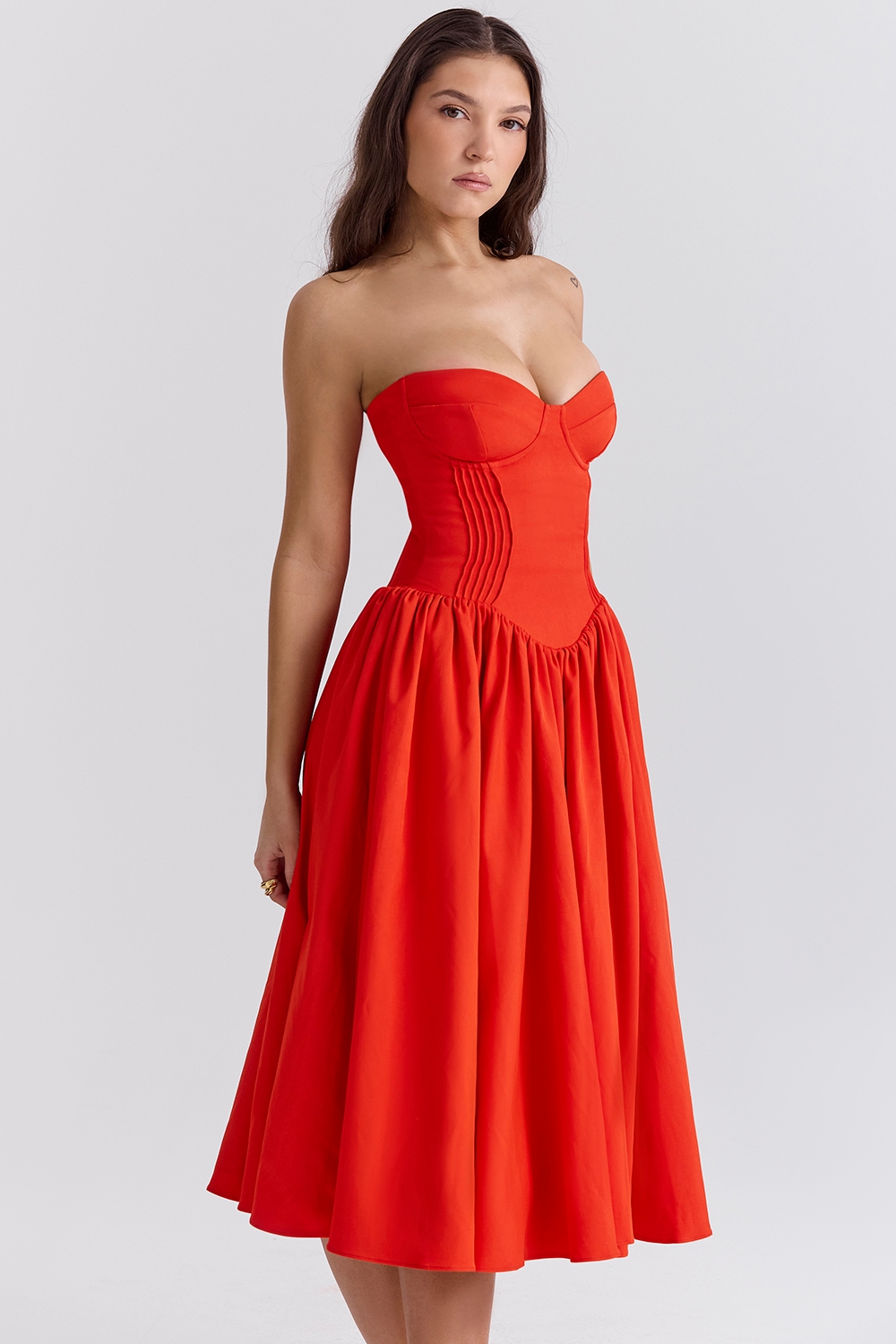 Elizabeth  Italian Tomato Strapless Midi Sundress — image 7