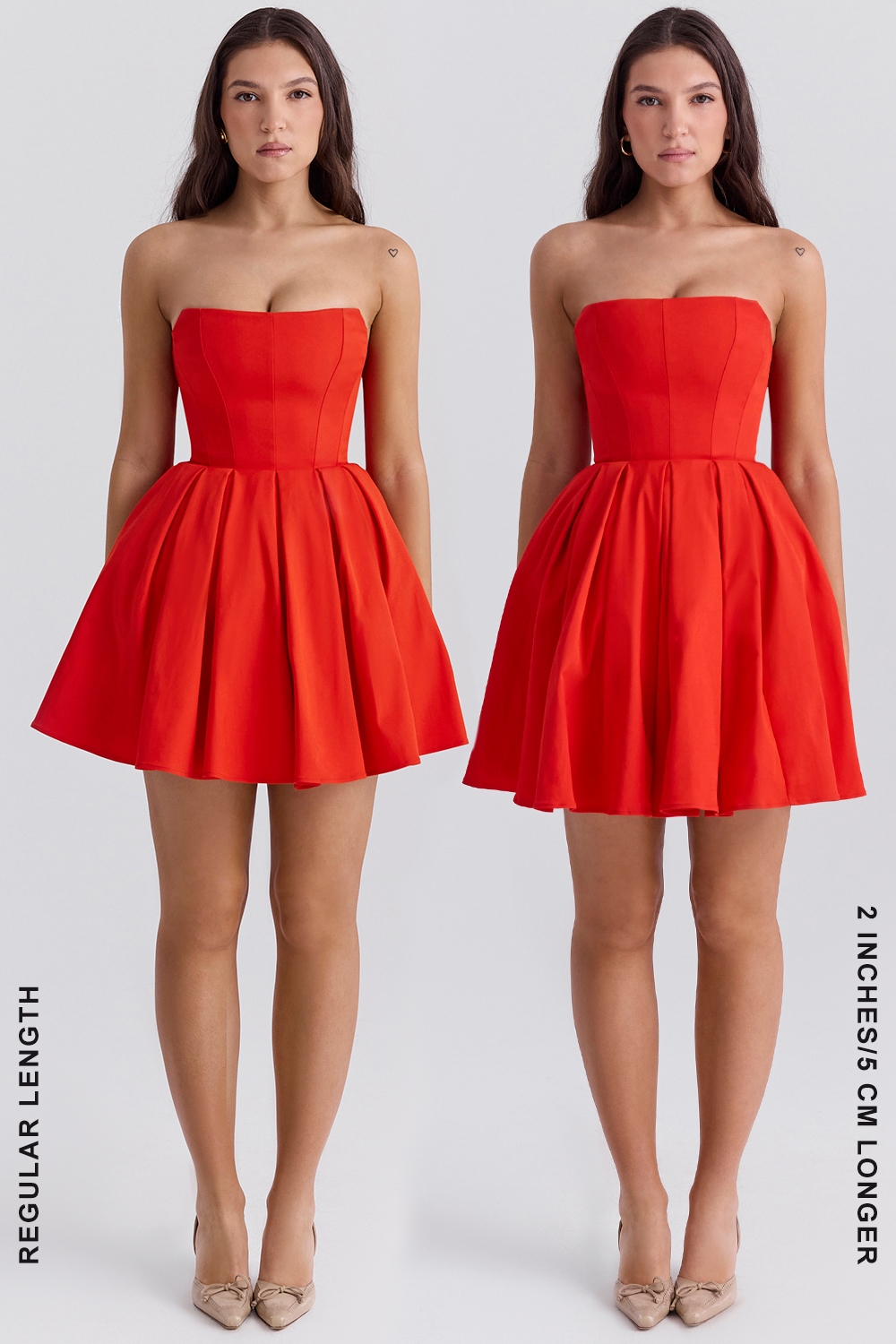 Emmanuela  Italian Tomato Strapless Pleated Mini Dress — image 14