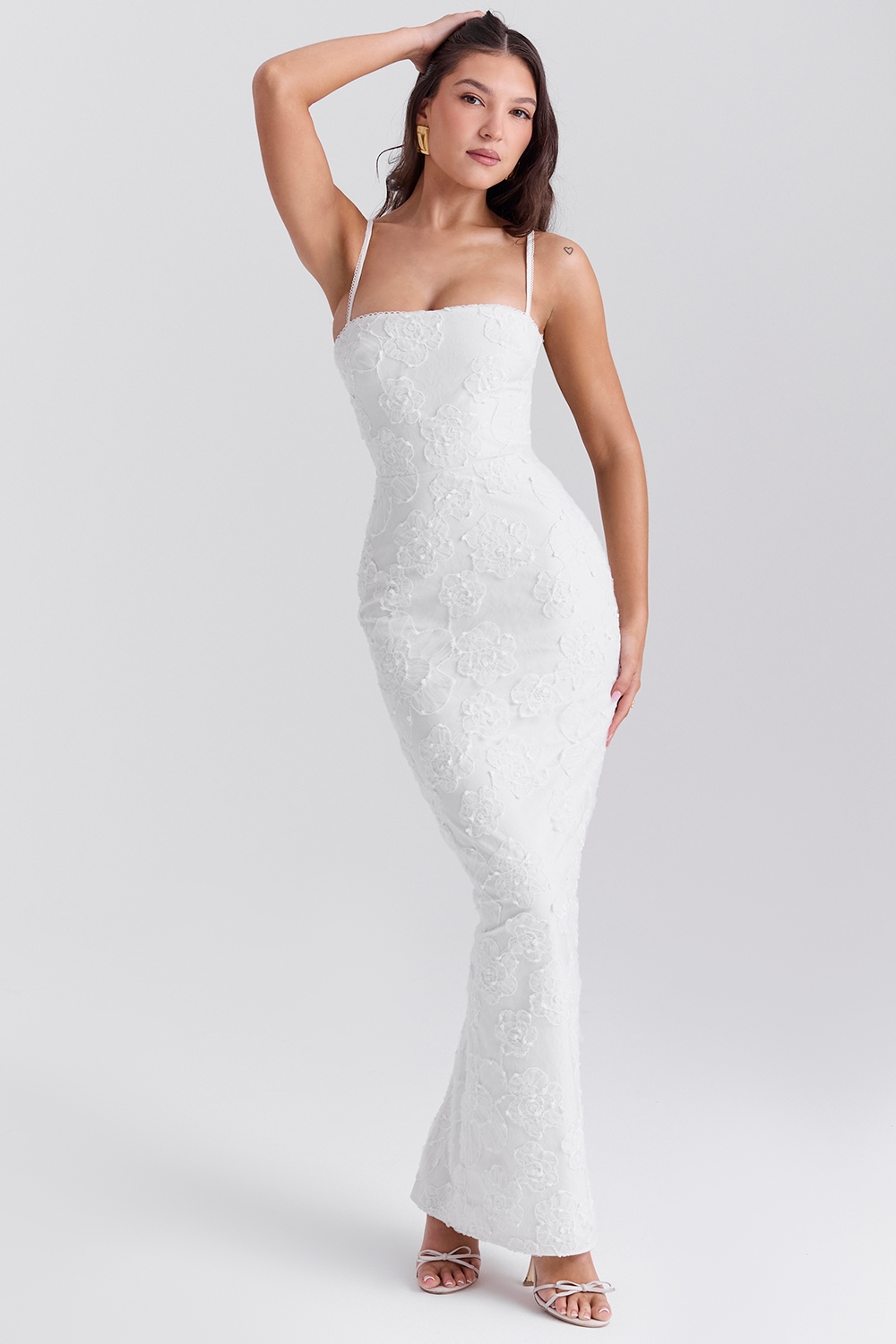 Eva  White Floral Lace Maxi Dress — image 5