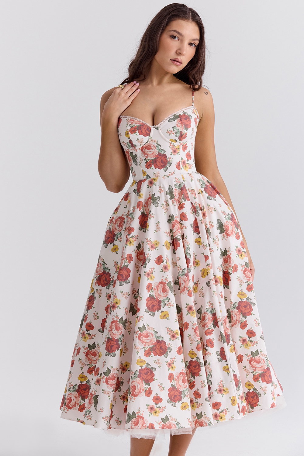 Mademoiselle  Italian Rose Print Tulle Midi Dress — image 6