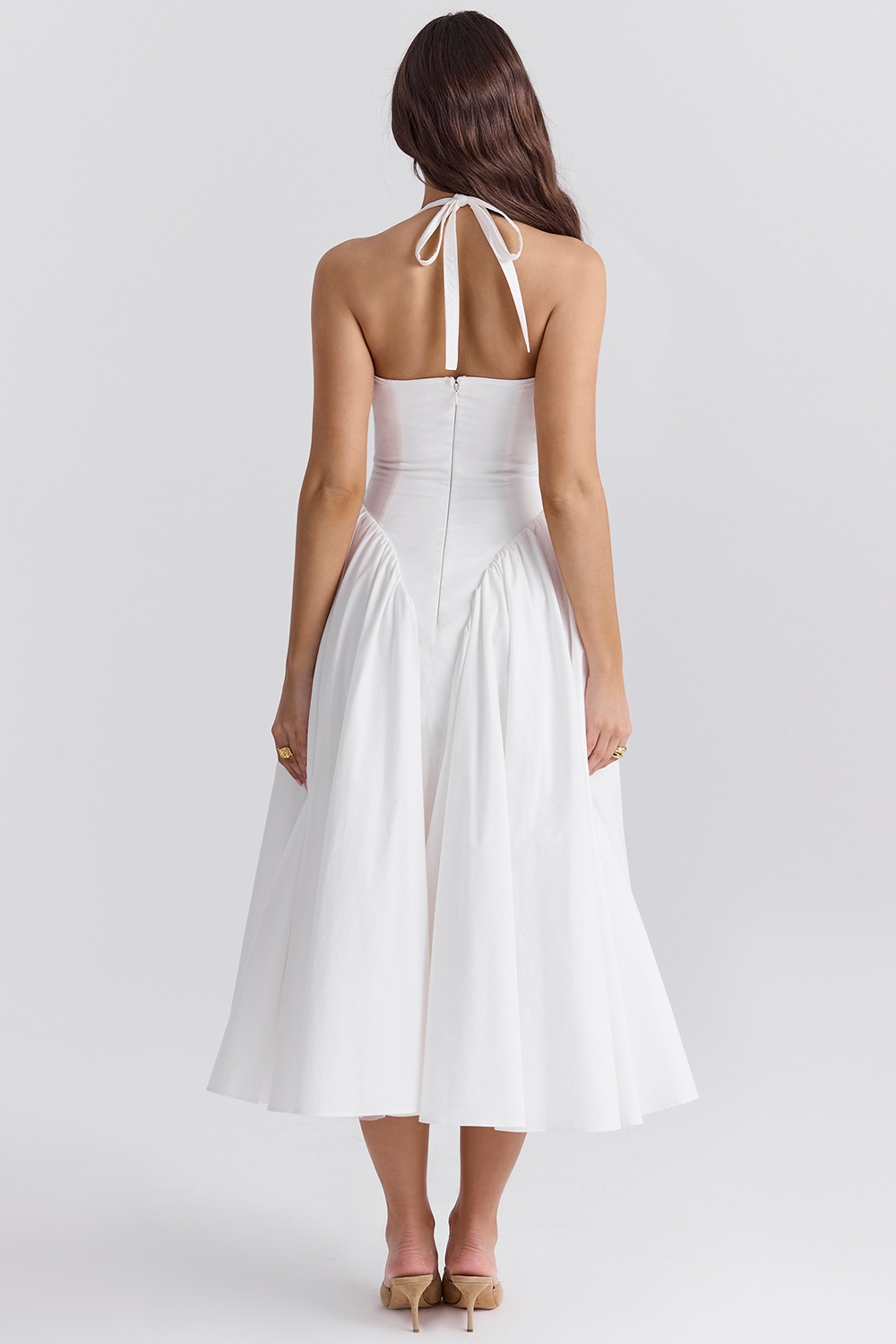 Marilyn  White Cotton Halter Midi Sundress — image 8