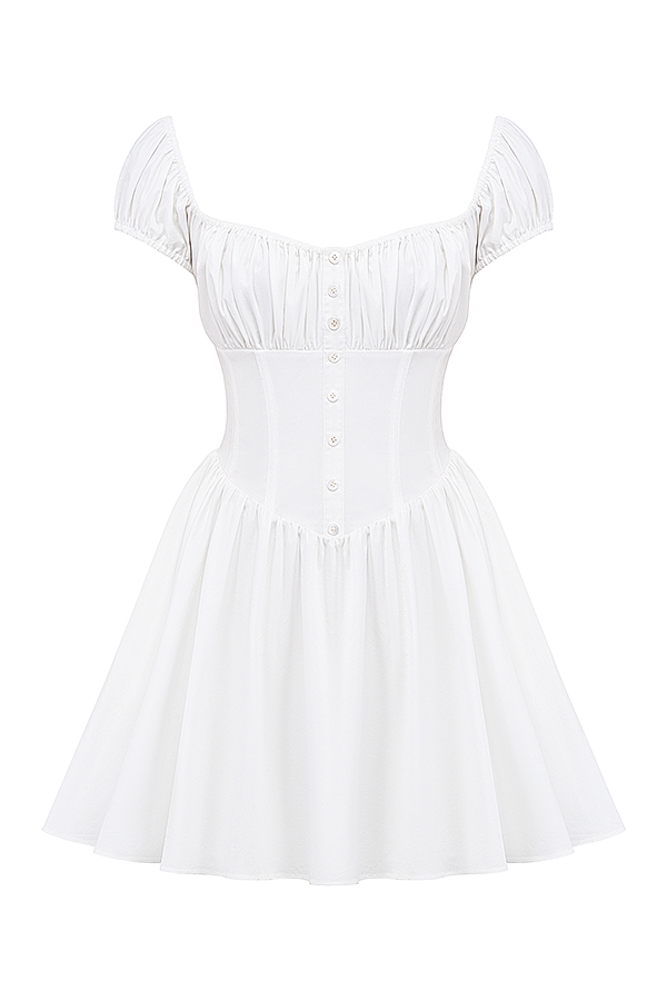 Nala  White Cotton Gathered Mini Dress — image 8
