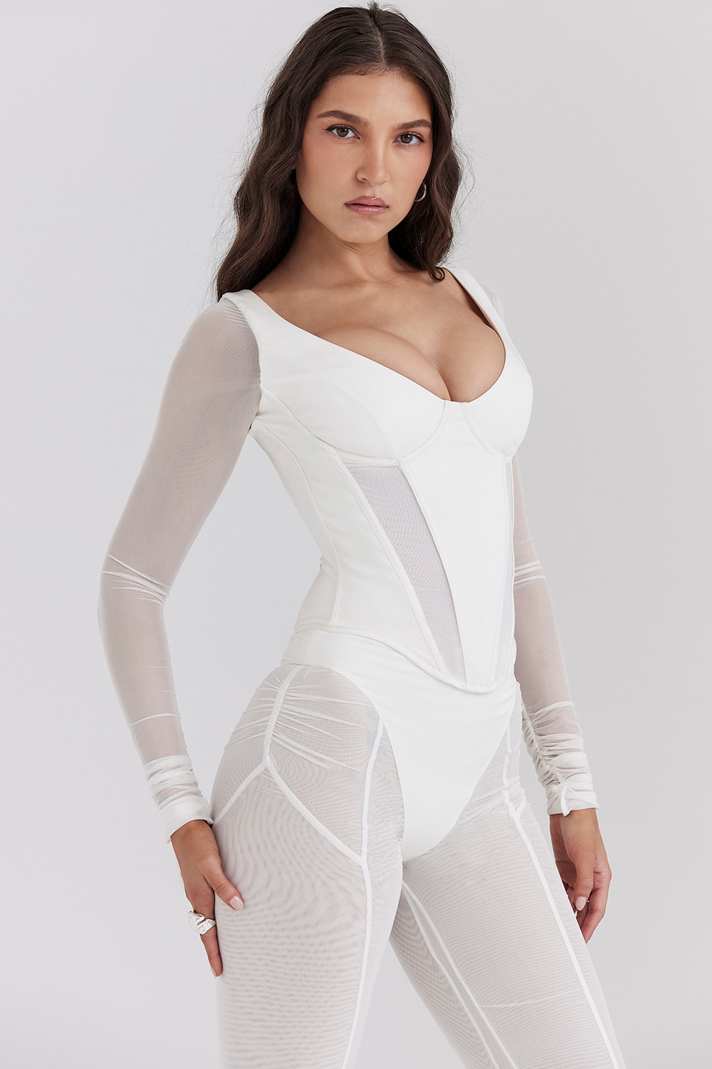 Araminta  White Long Sleeve Mesh Corset — image 6