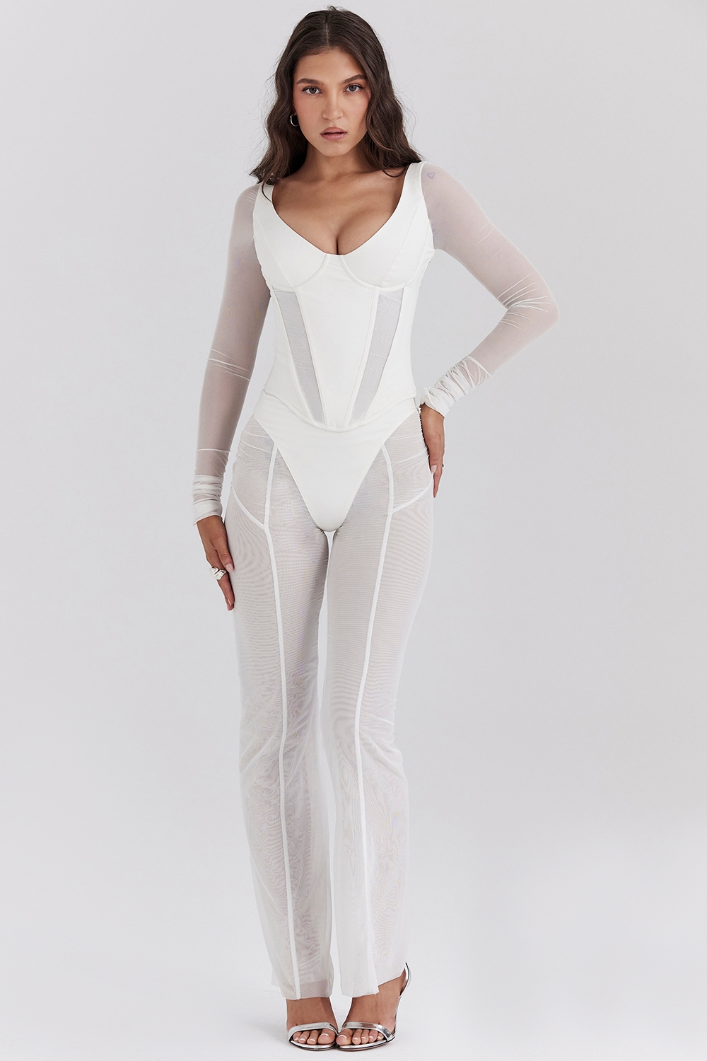 Araminta  White Long Sleeve Mesh Corset — image 3