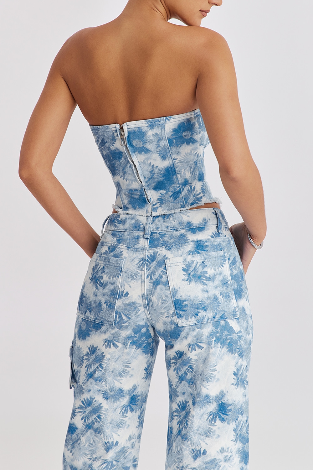 Mistress Rocks Blue Floral Print Strapless Denim Top - SALE — image 9