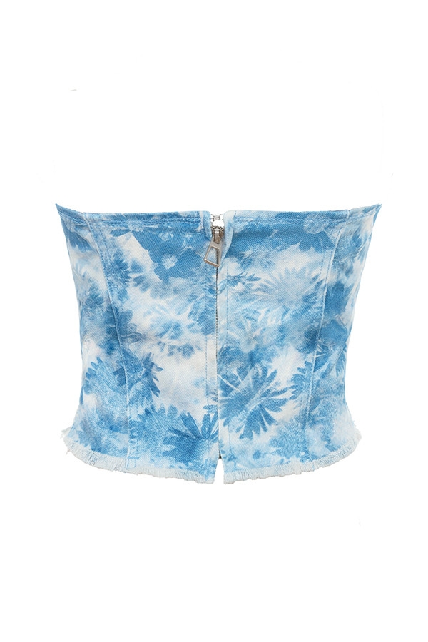 Mistress Rocks Blue Floral Print Strapless Denim Top - SALE — image 13