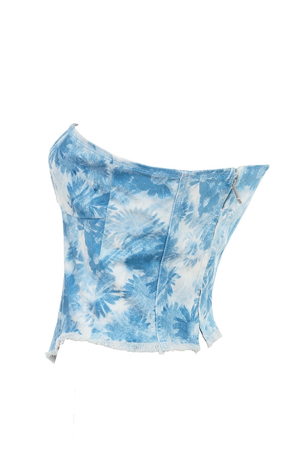 Mistress Rocks Blue Floral Print Strapless Denim Top - SALE — image 12