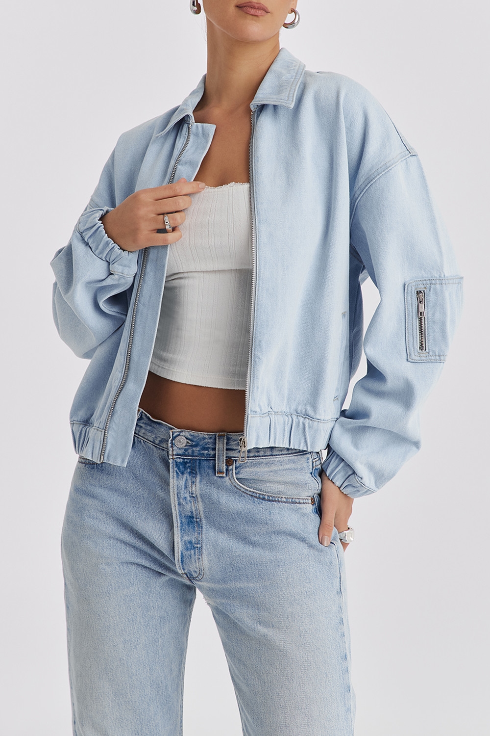 Mistress Rocks Blue Denim Oversized Bomber Jacket - SALE — image 3