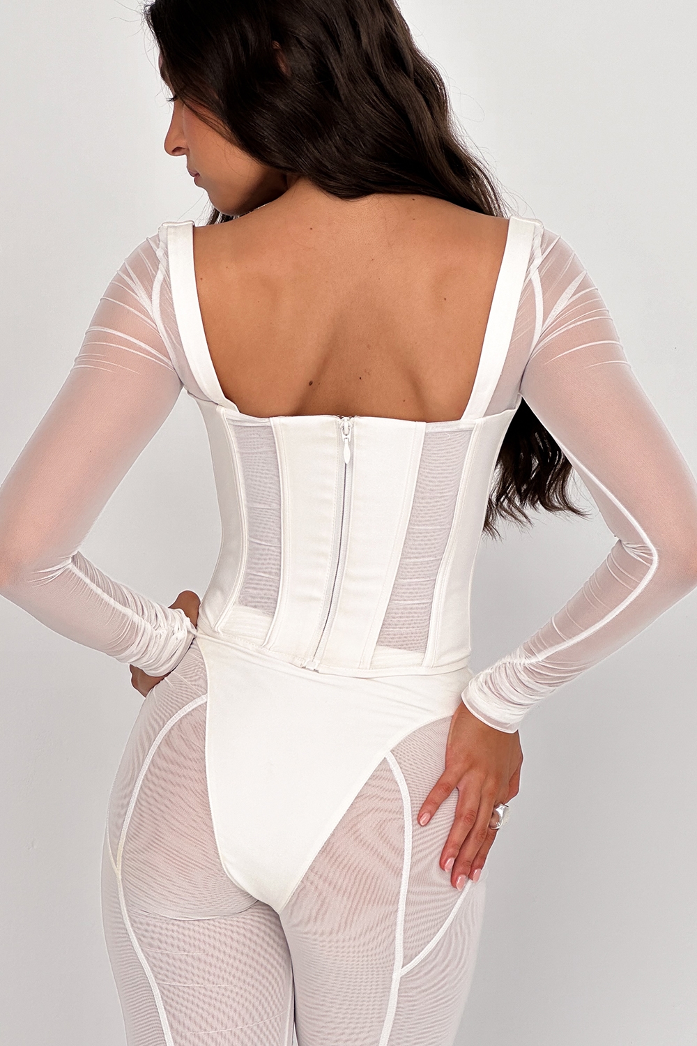 Araminta  White Long Sleeve Mesh Corset — image 2