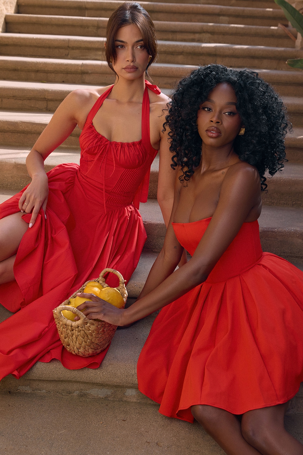 Emmanuela  Italian Tomato Strapless Pleated Mini Dress — image 12