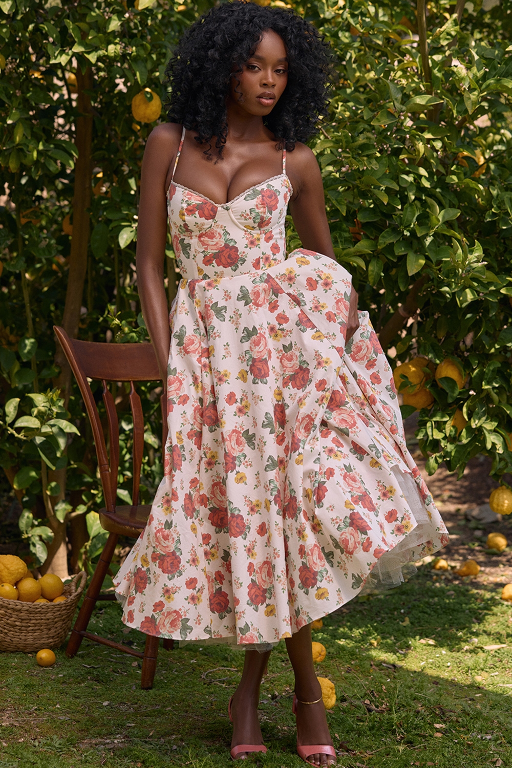 Mademoiselle  Italian Rose Print Tulle Midi Dress — image 2