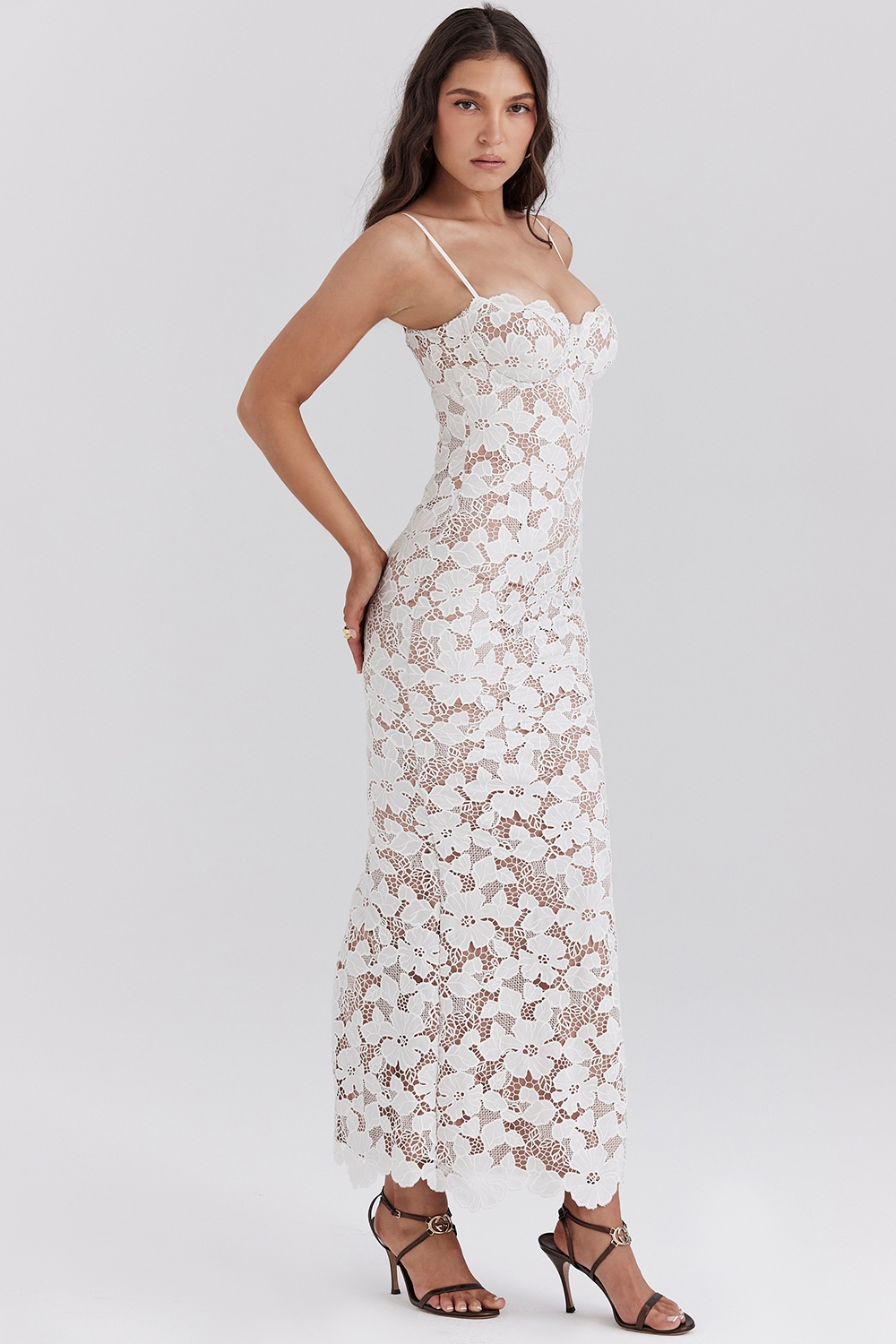 Pearl  White Floral Embroidered Maxi Dress — image 5