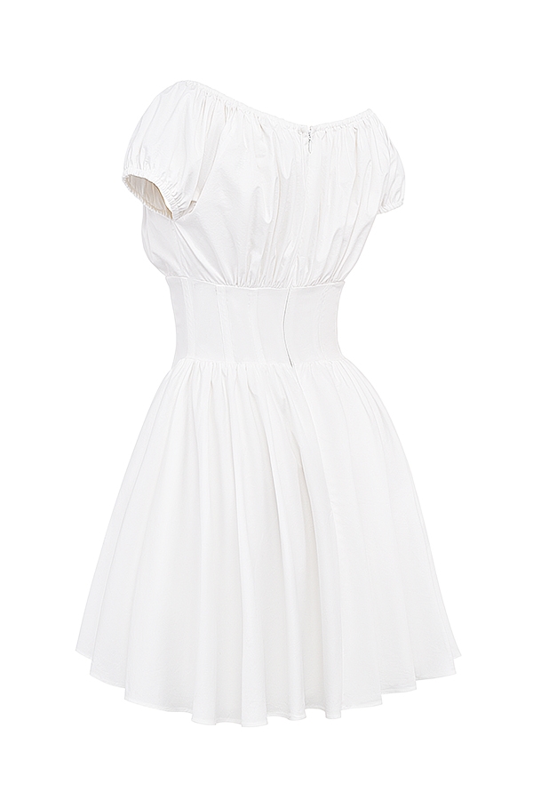 Nala  White Cotton Gathered Mini Dress — image 9