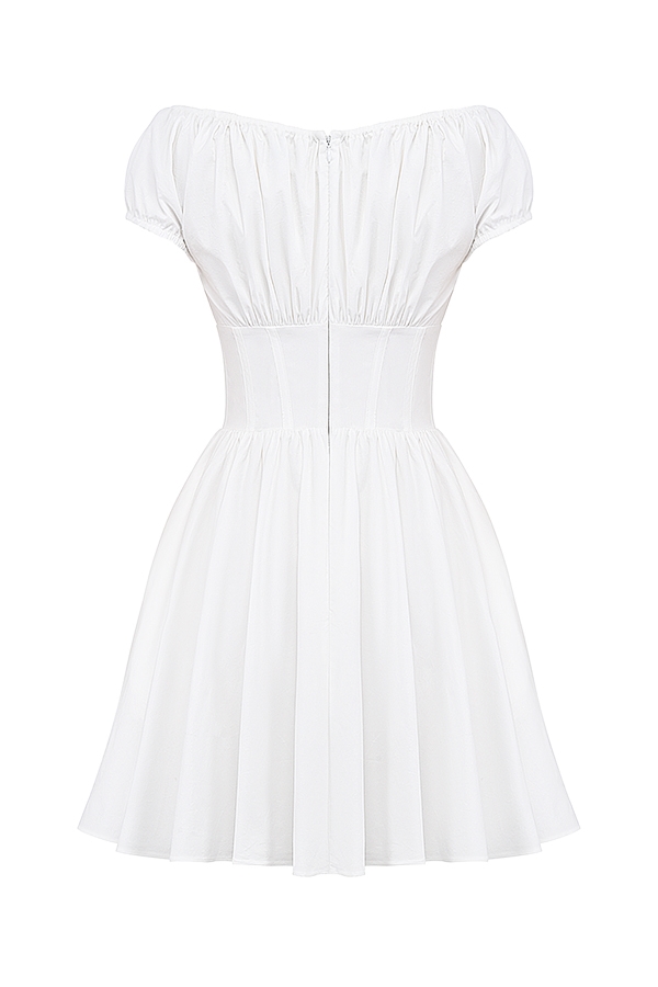 Nala  White Cotton Gathered Mini Dress — image 10