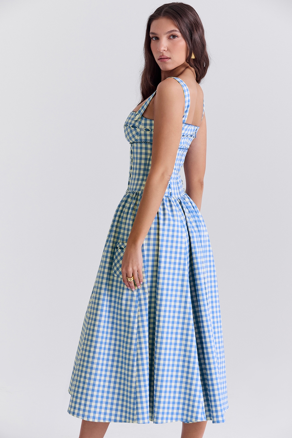 Vivien  Regatta Blue Gingham Midi Sundress — image 9