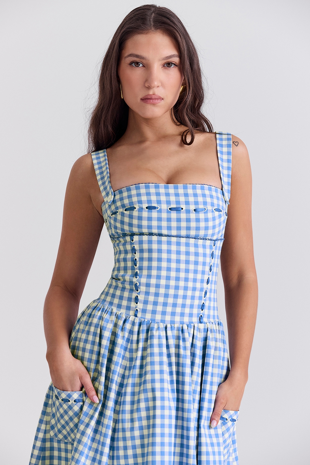Vivien  Regatta Blue Gingham Midi Sundress — image 7