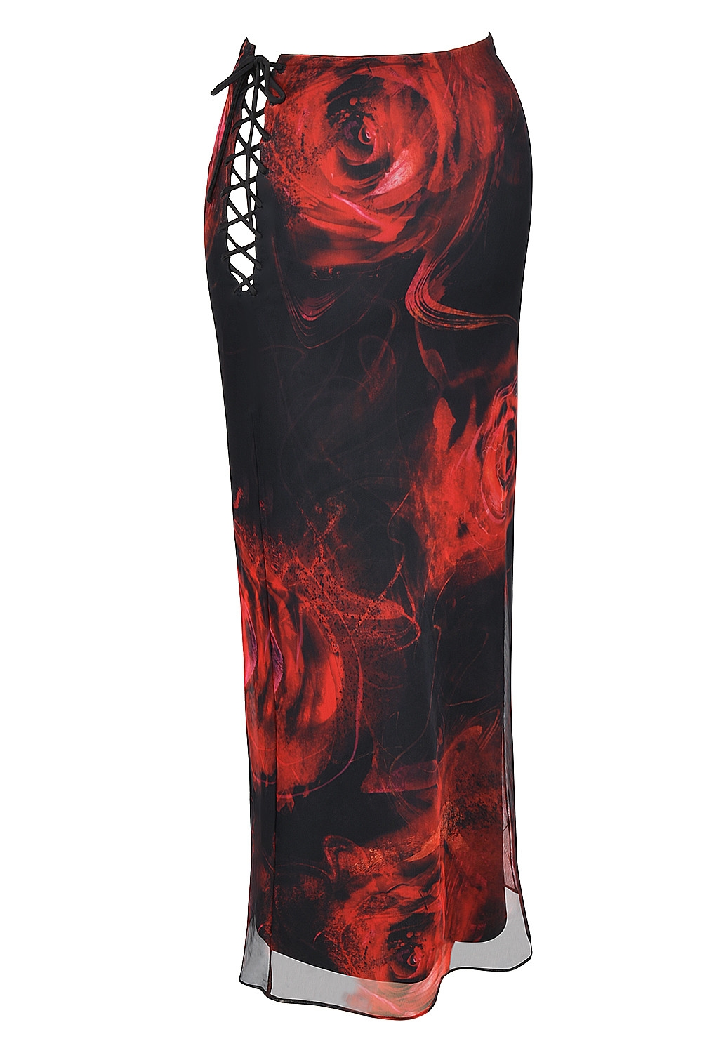 Mistress Rocks Black Rose Print Lace Up Midi Skirt - SALE — image 12