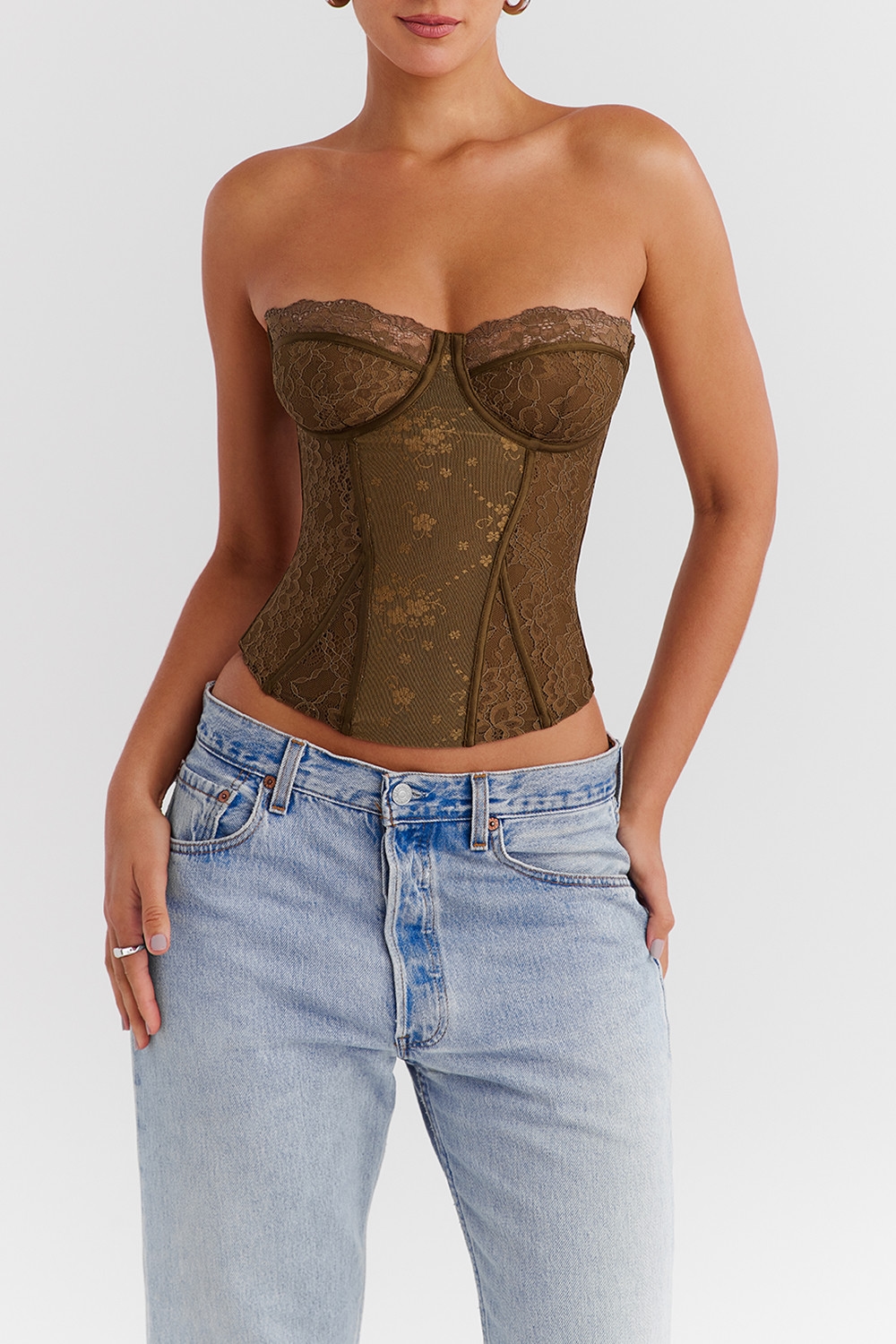 Mistress Rocks Olive Green Lace Underwired Corset - SALE — image 4
