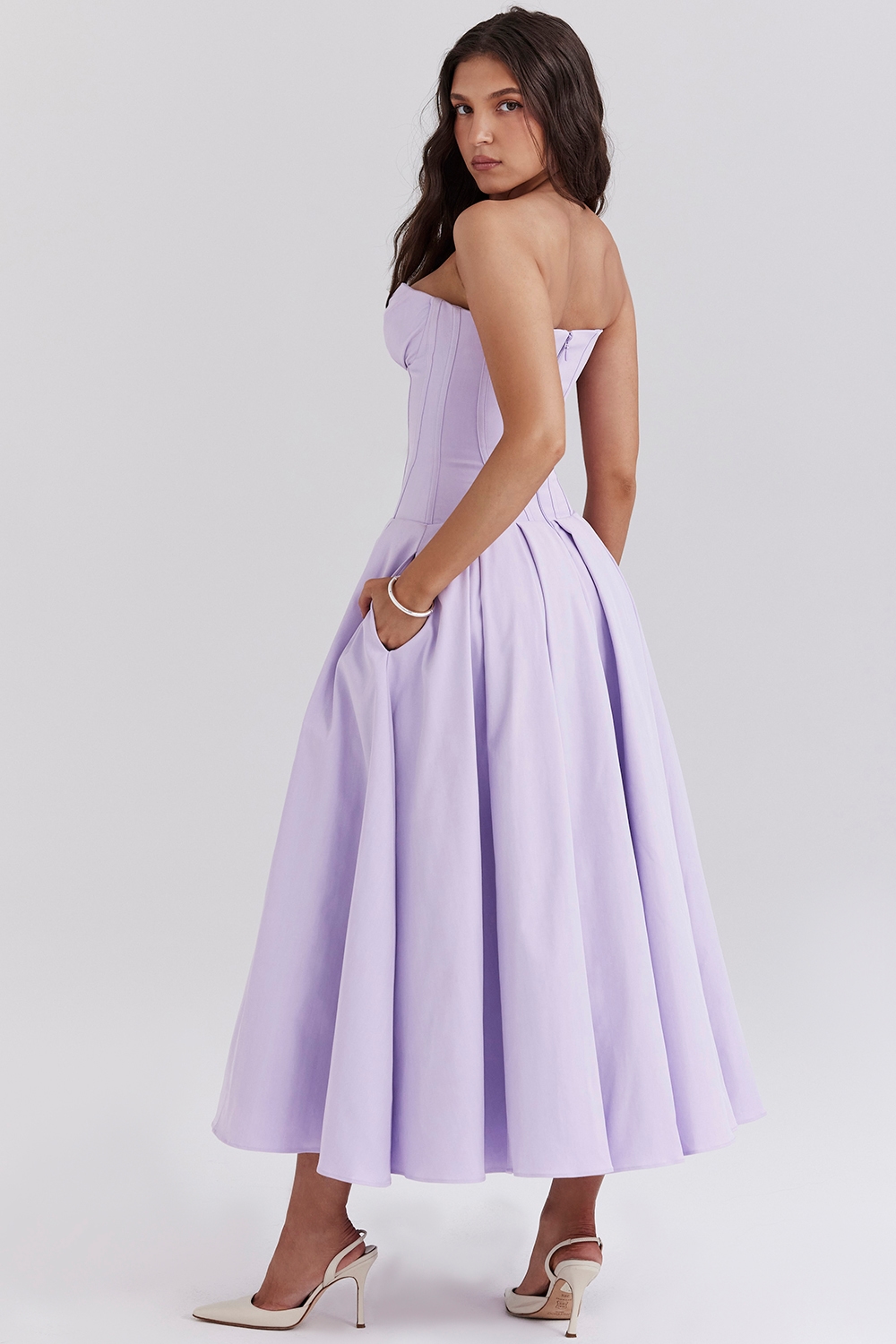Lady  Orchid Twill Strapless Tulle Midi Dress — image 6