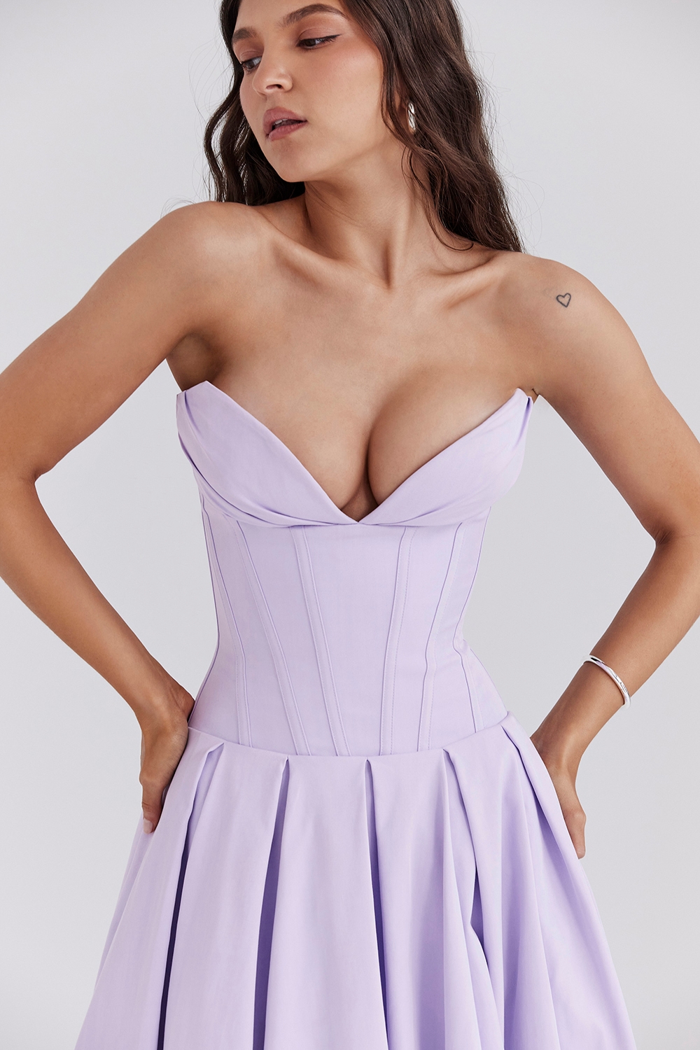 Lady  Orchid Twill Strapless Tulle Midi Dress — image 5