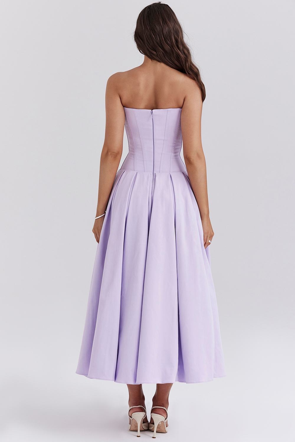 Lady  Orchid Twill Strapless Tulle Midi Dress — image 7