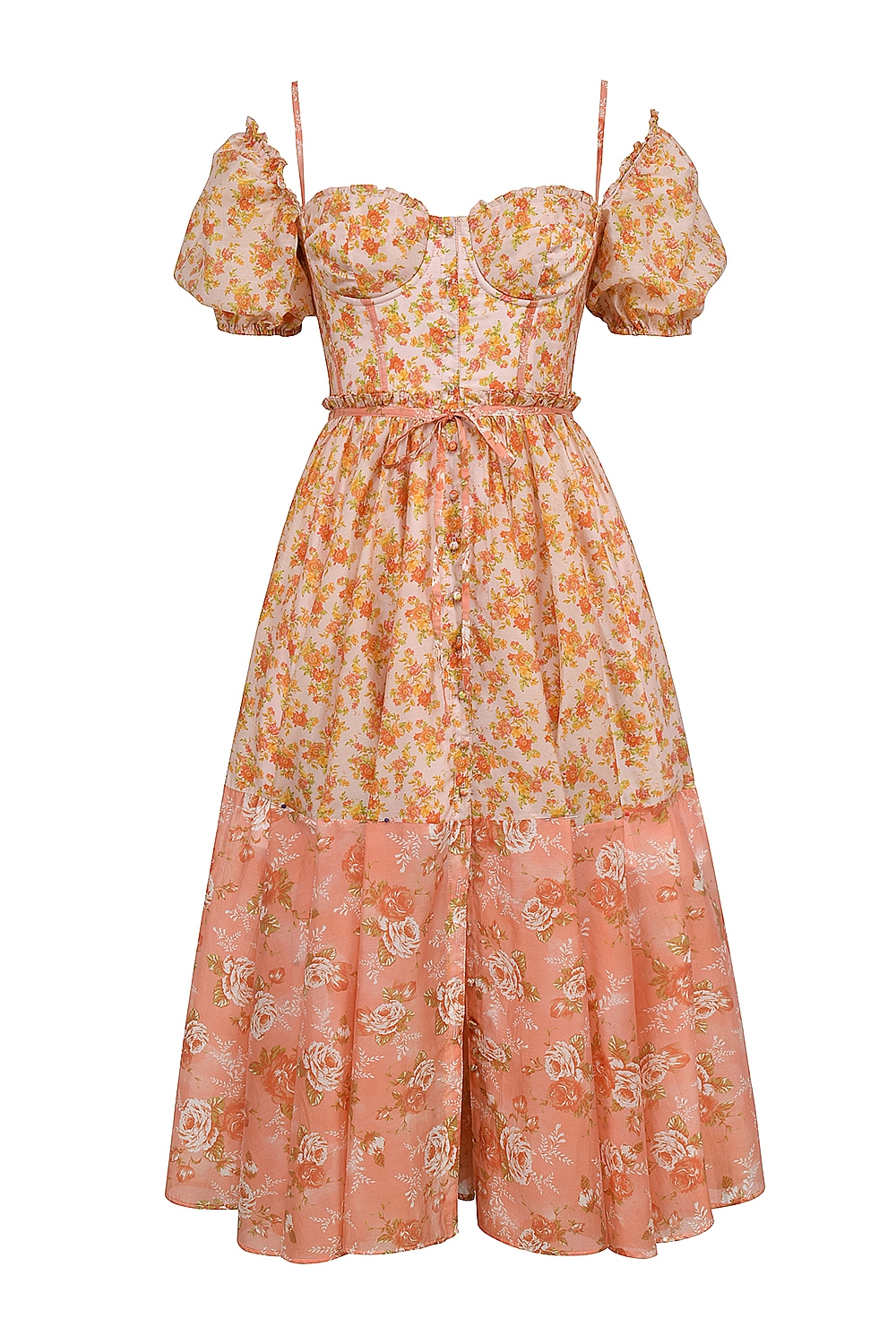 Penelope  Peach Poppy Print Puff Sleeve Midi Sundress — image 11