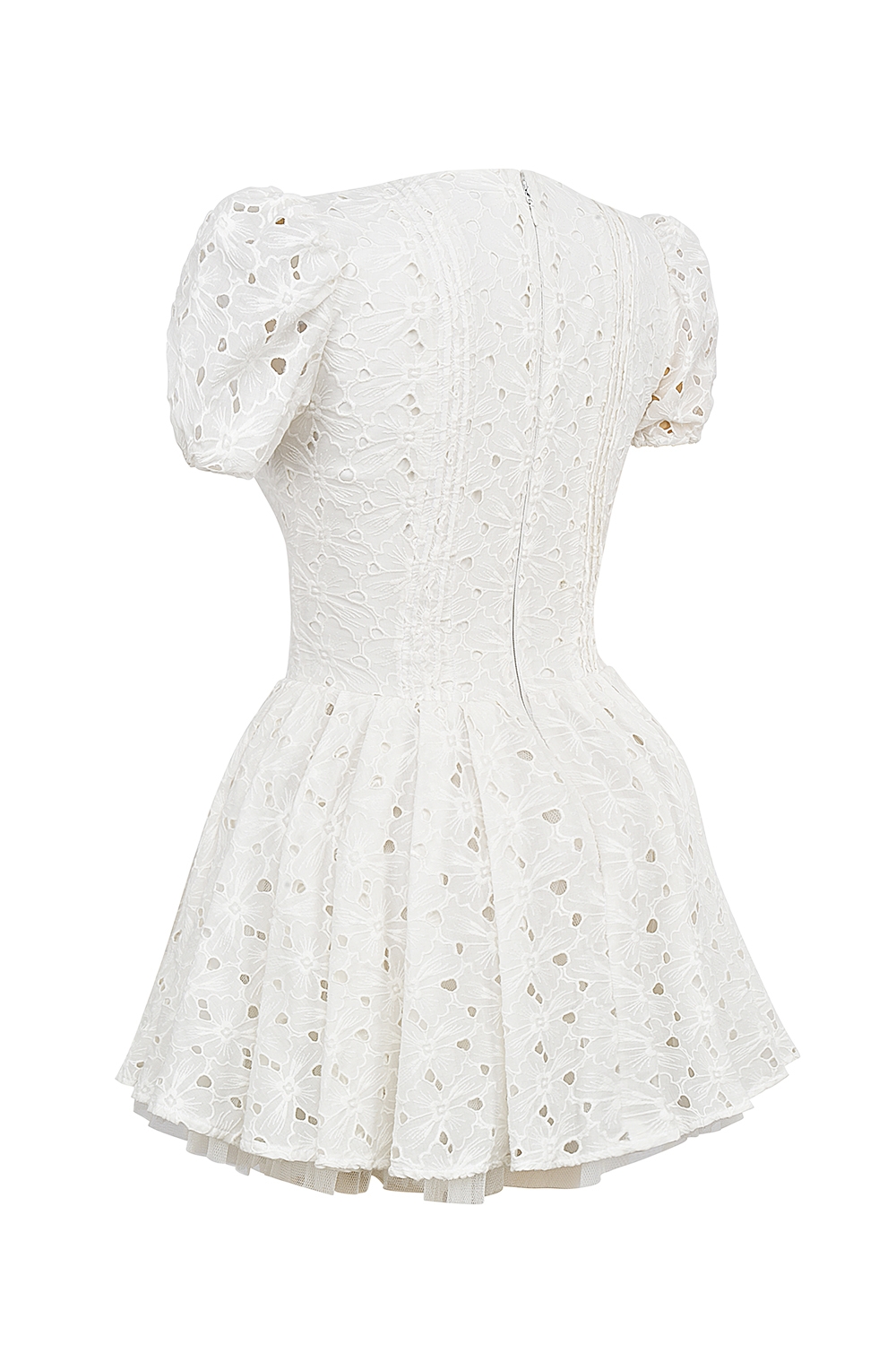 Imani  White Pleated Broderie Anglais Mini Dress — image 12