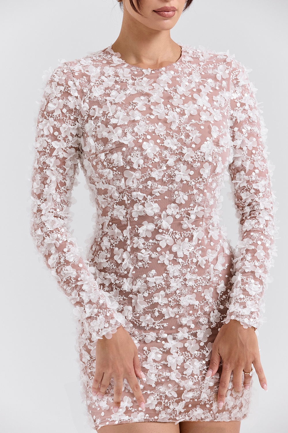 Alize  White Floral Appliqué Backless Mini Bridal Gown — image 5