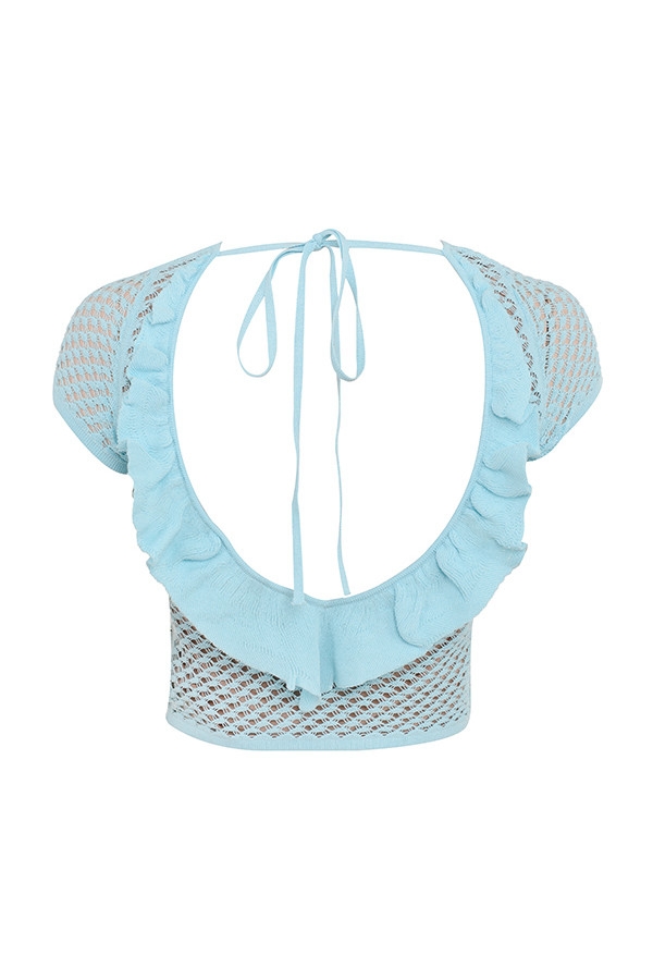 Mistress Rocks Seafoam Knit Open Back Ruffle Top - SALE — image 12