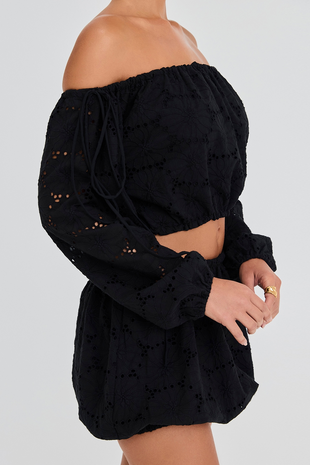 Mistress Rocks Black Broderie Cotton Off Shoulder Top - SALE — image 5