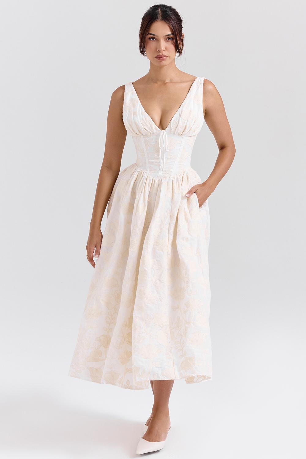 Emmelina  Vintage Ivory Floral Embroidered Corset Sundress — image 1