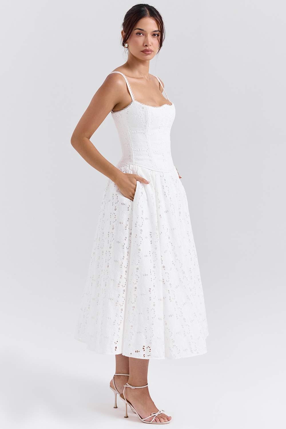 Francine  White Broderie Anglais Midi Skirt — image 5