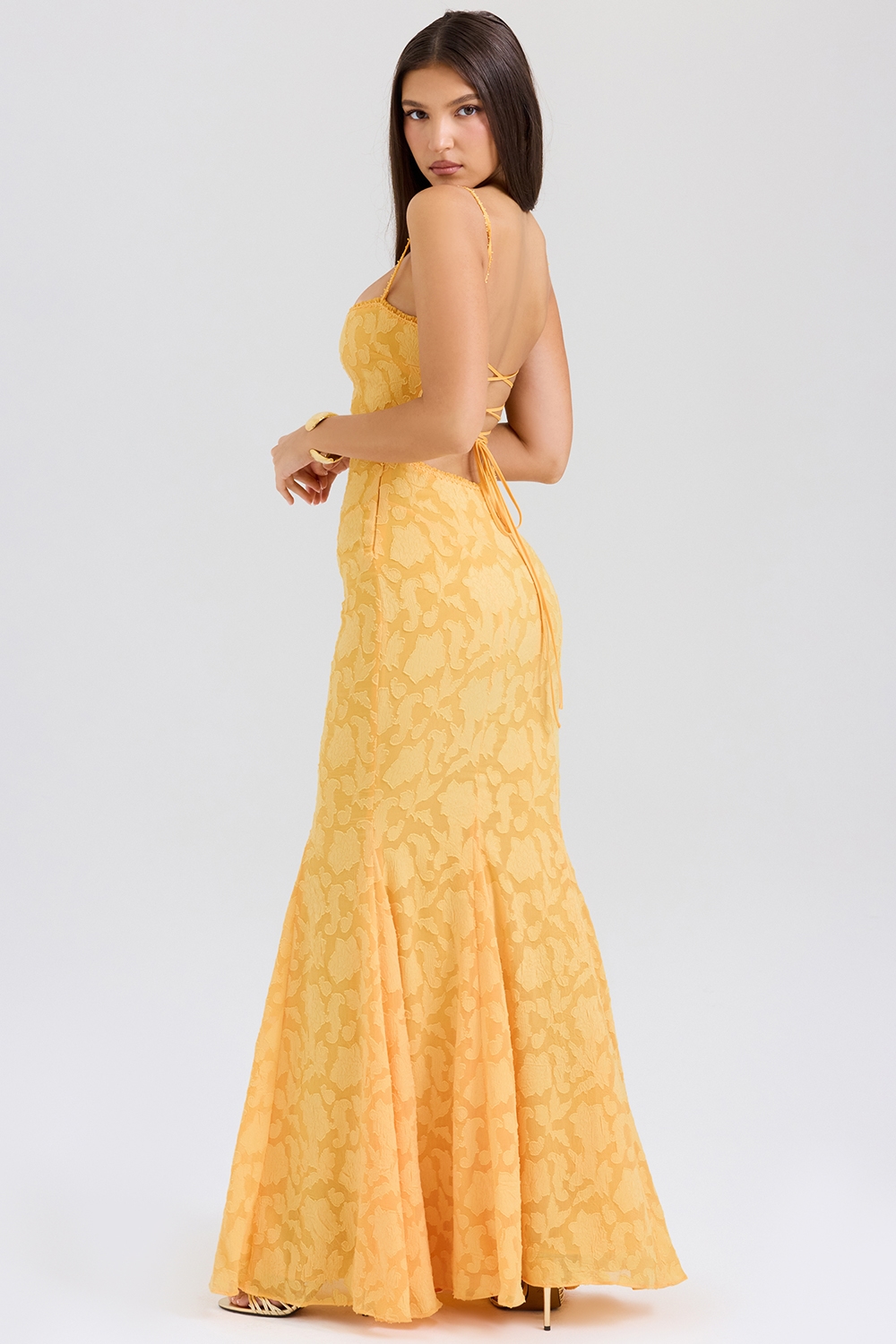 Joan  Apricot Lace Up Back Maxi Dress — image 1