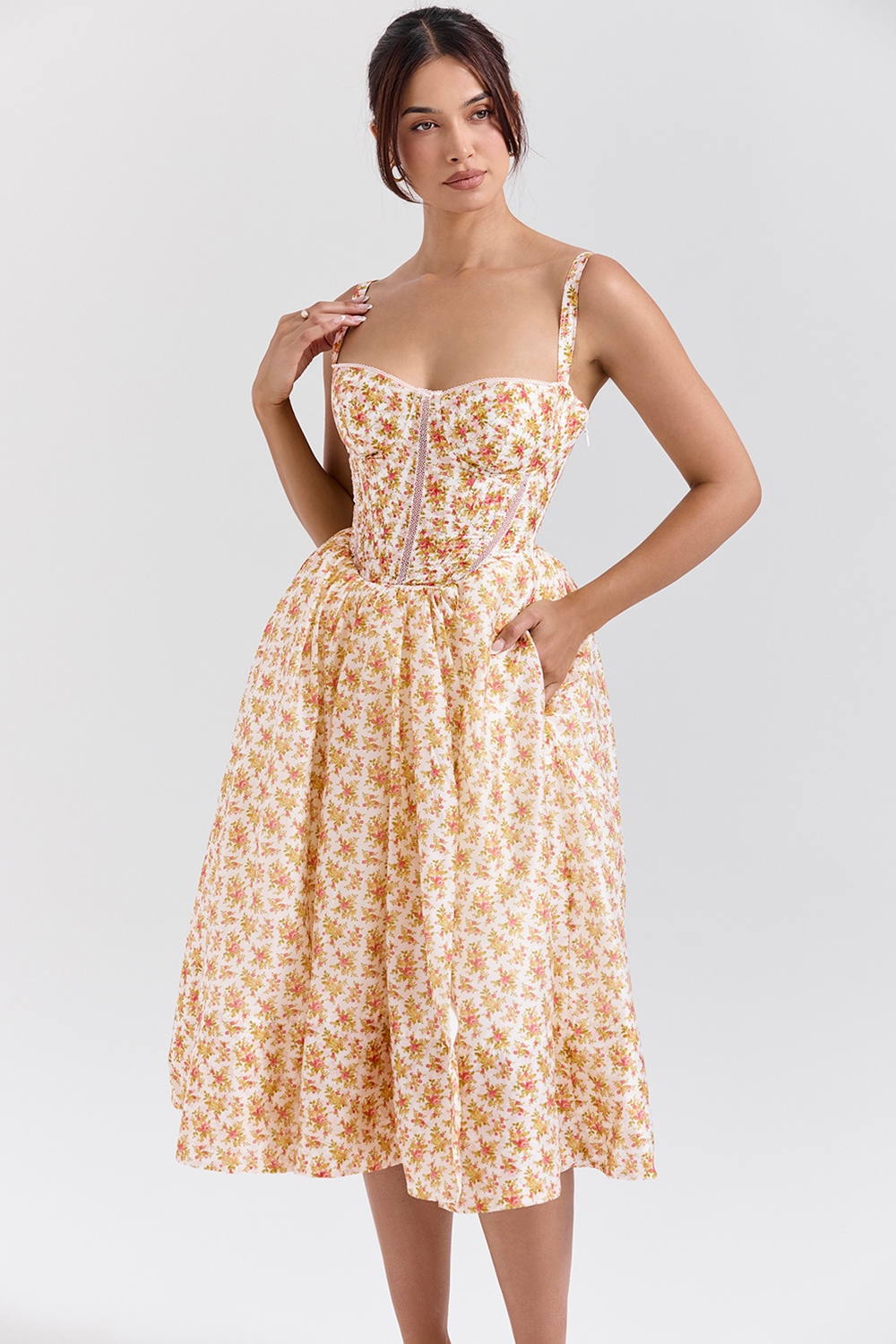 Kelly  Royal Rose Print Corset Midi Sundress — image 5