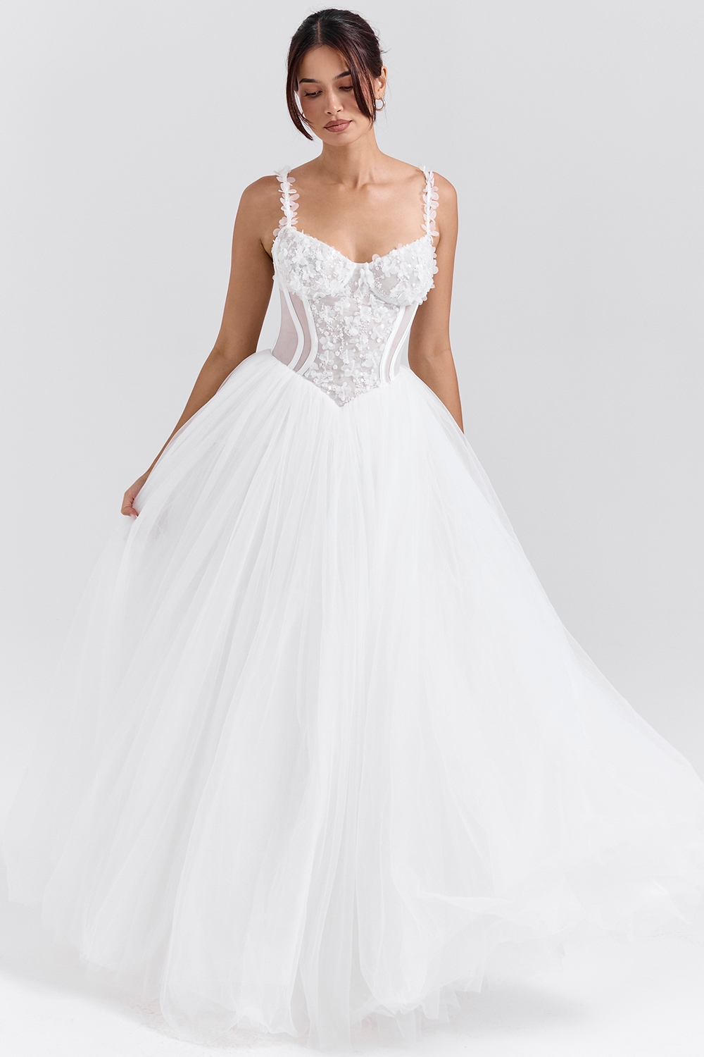 Nathalie  White Floral Lace Tulle Bridal Gown — image 5