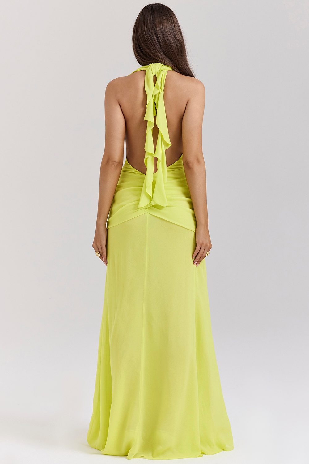 Olessia  Acid Lime Backless Halter Maxi Dress — image 7