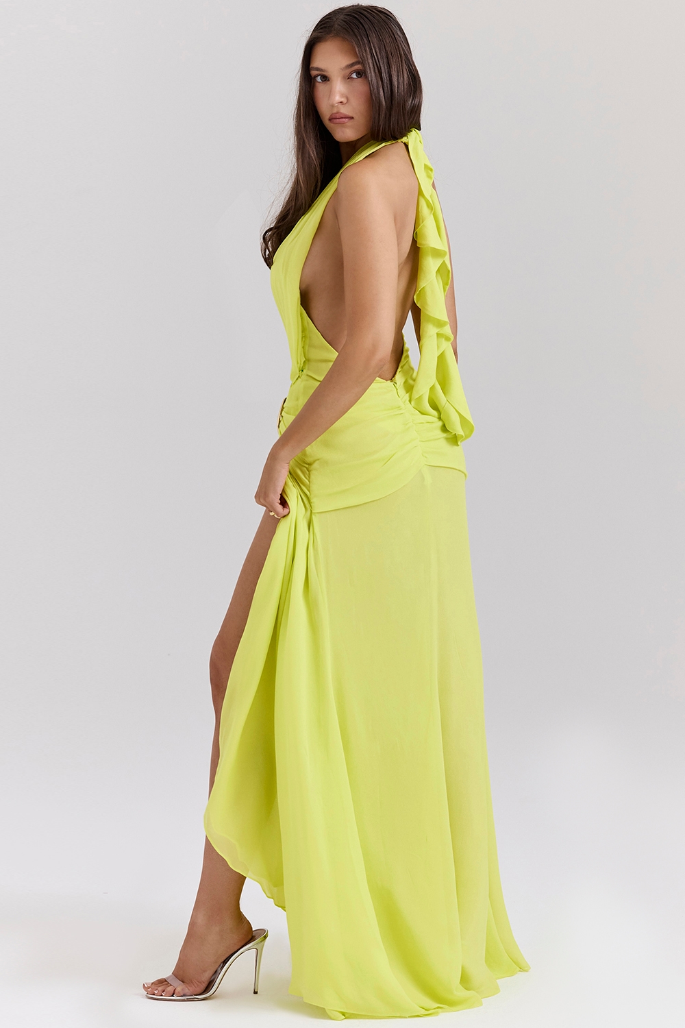Olessia  Acid Lime Backless Halter Maxi Dress — image 6