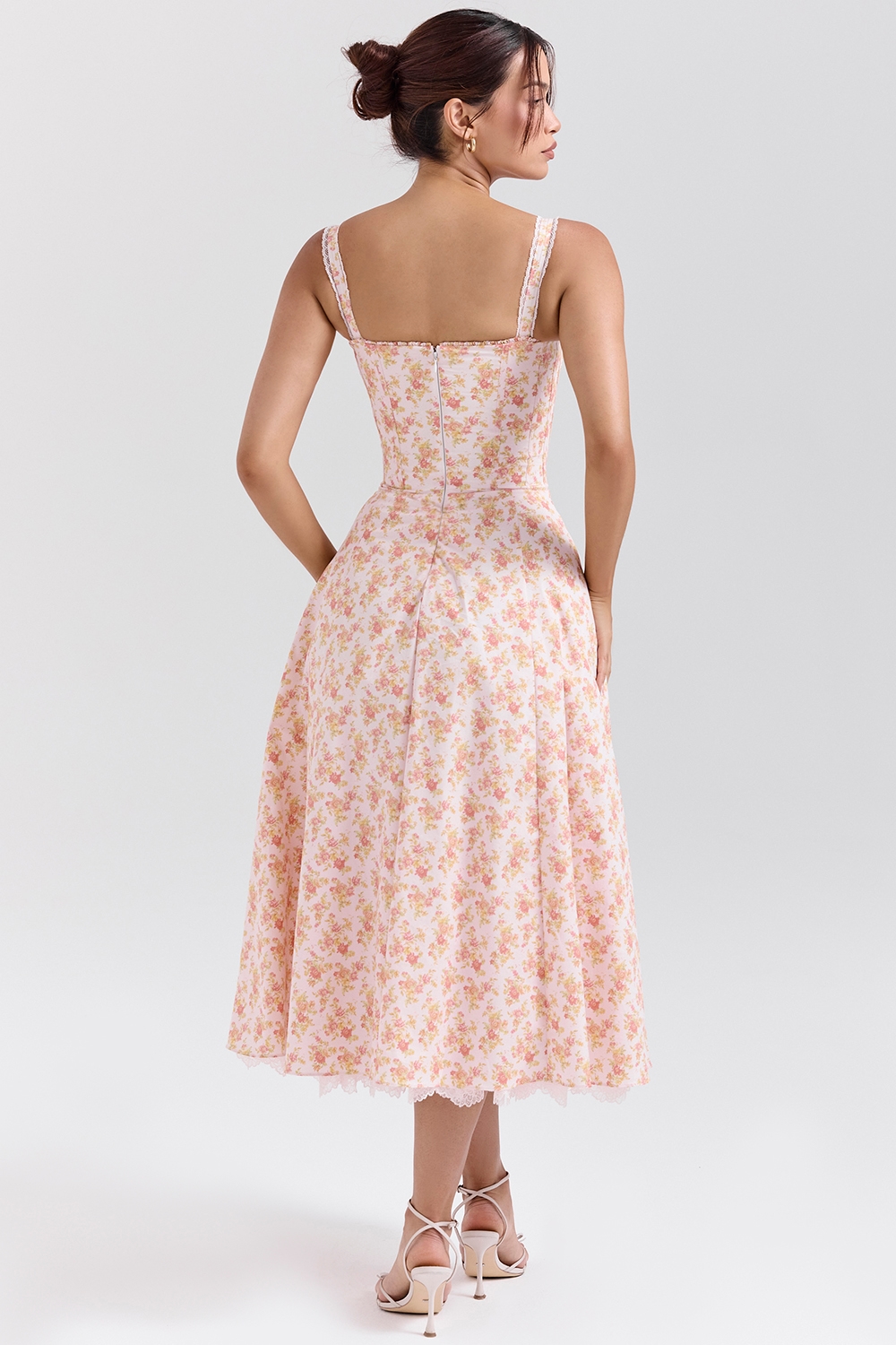 Rosalee  Peach Poppy Print Cotton Bustier Sundress — image 8