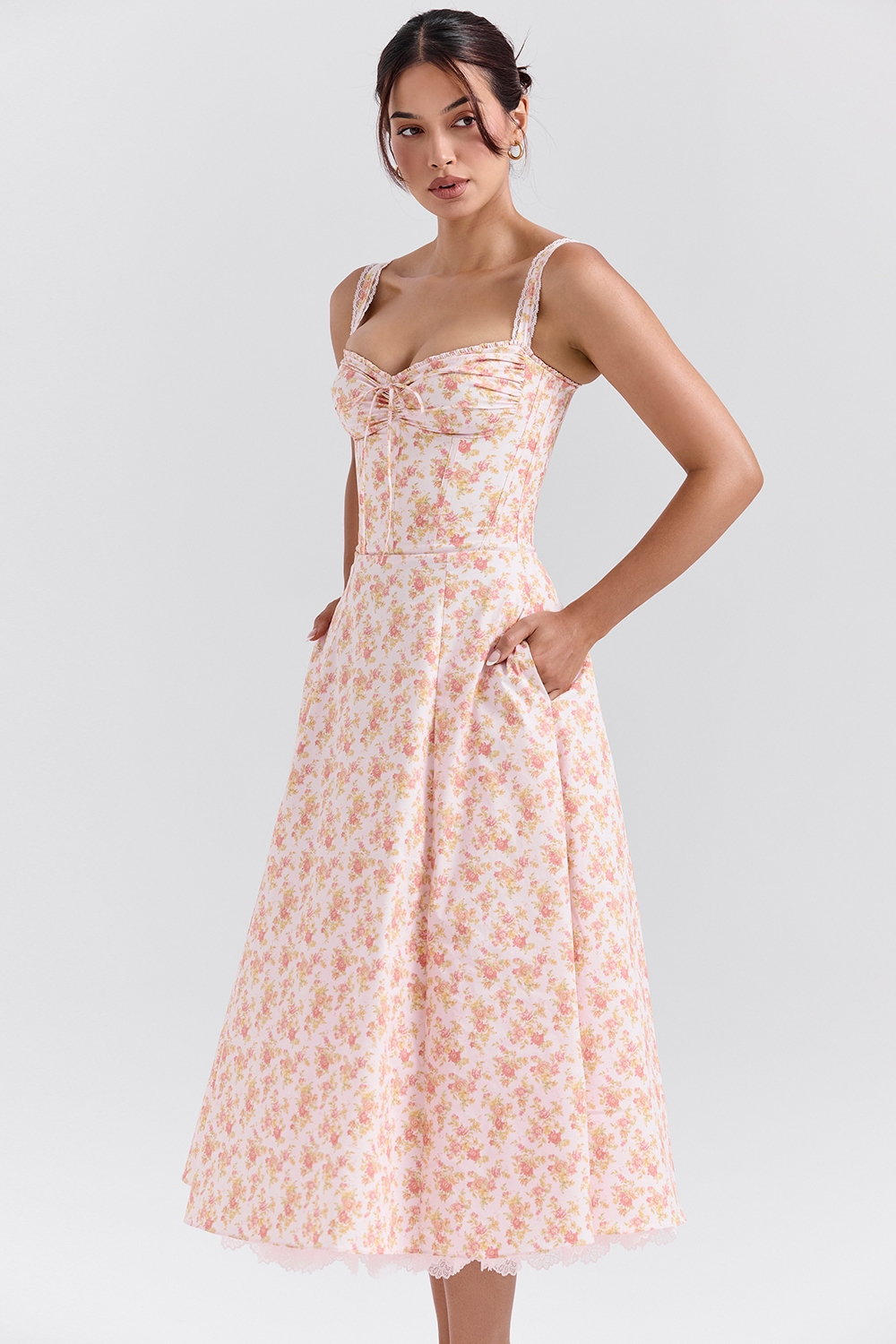 Rosalee  Peach Poppy Print Cotton Bustier Sundress — image 7