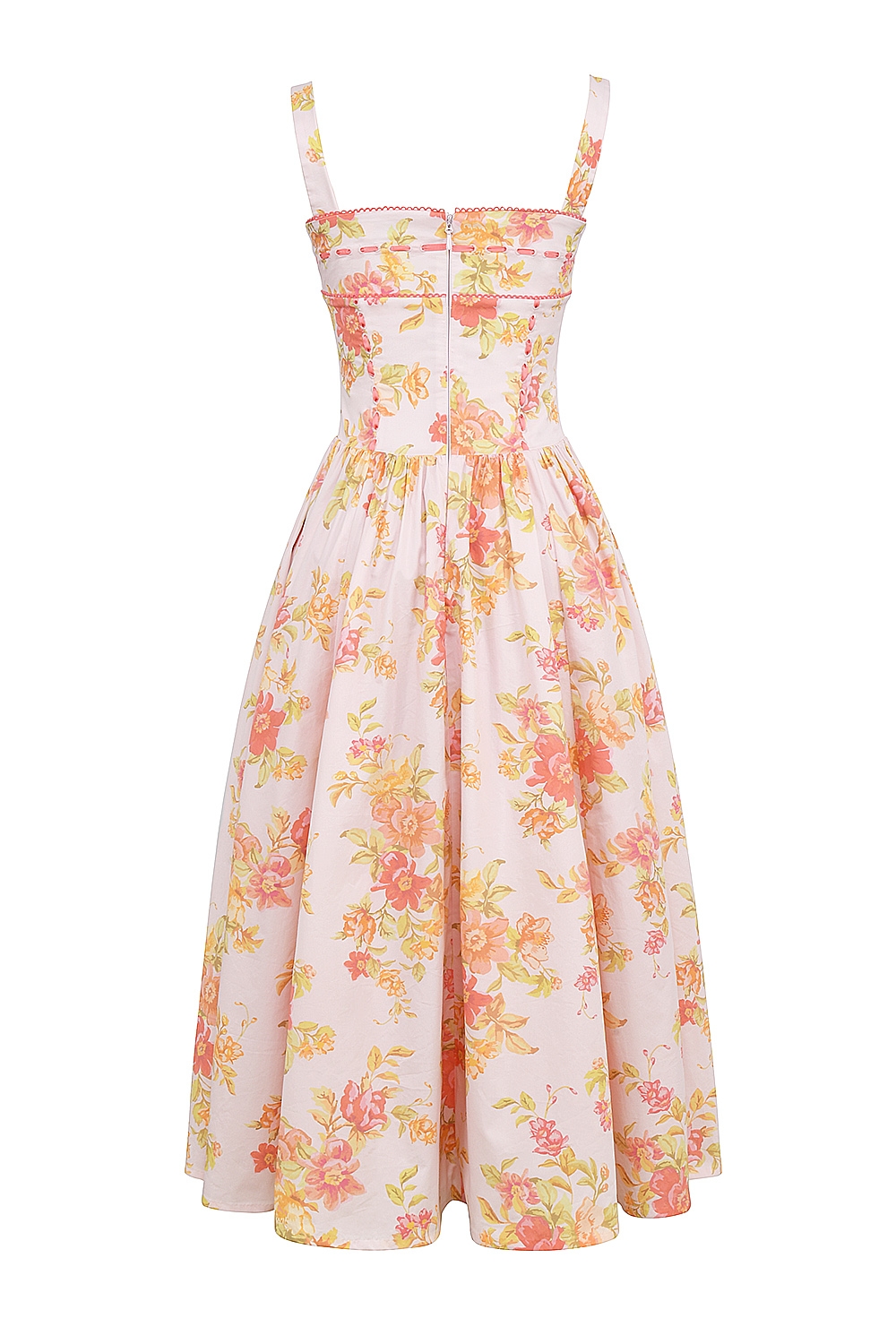 Vivien  Peach Poppy Print Cotton Midi Sundress — image 14
