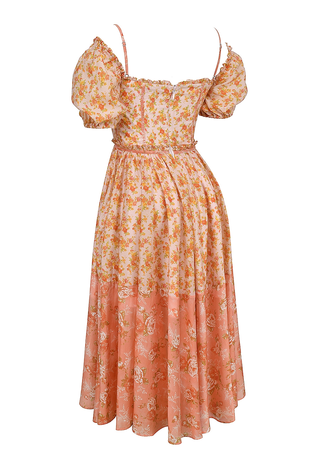 Penelope  Peach Poppy Print Puff Sleeve Midi Sundress — image 12