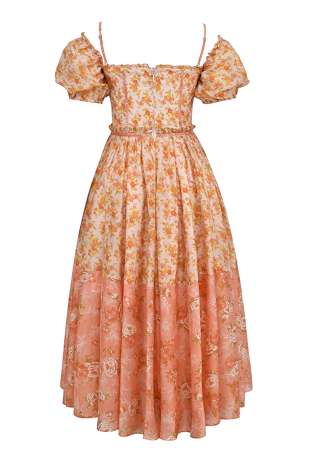 Penelope  Peach Poppy Print Puff Sleeve Midi Sundress — image 13
