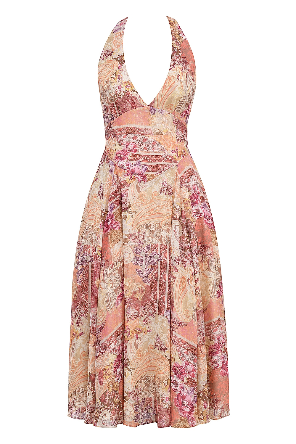 Solada  Paisley Patchwork Print Georgette Halter Sundress — image 14