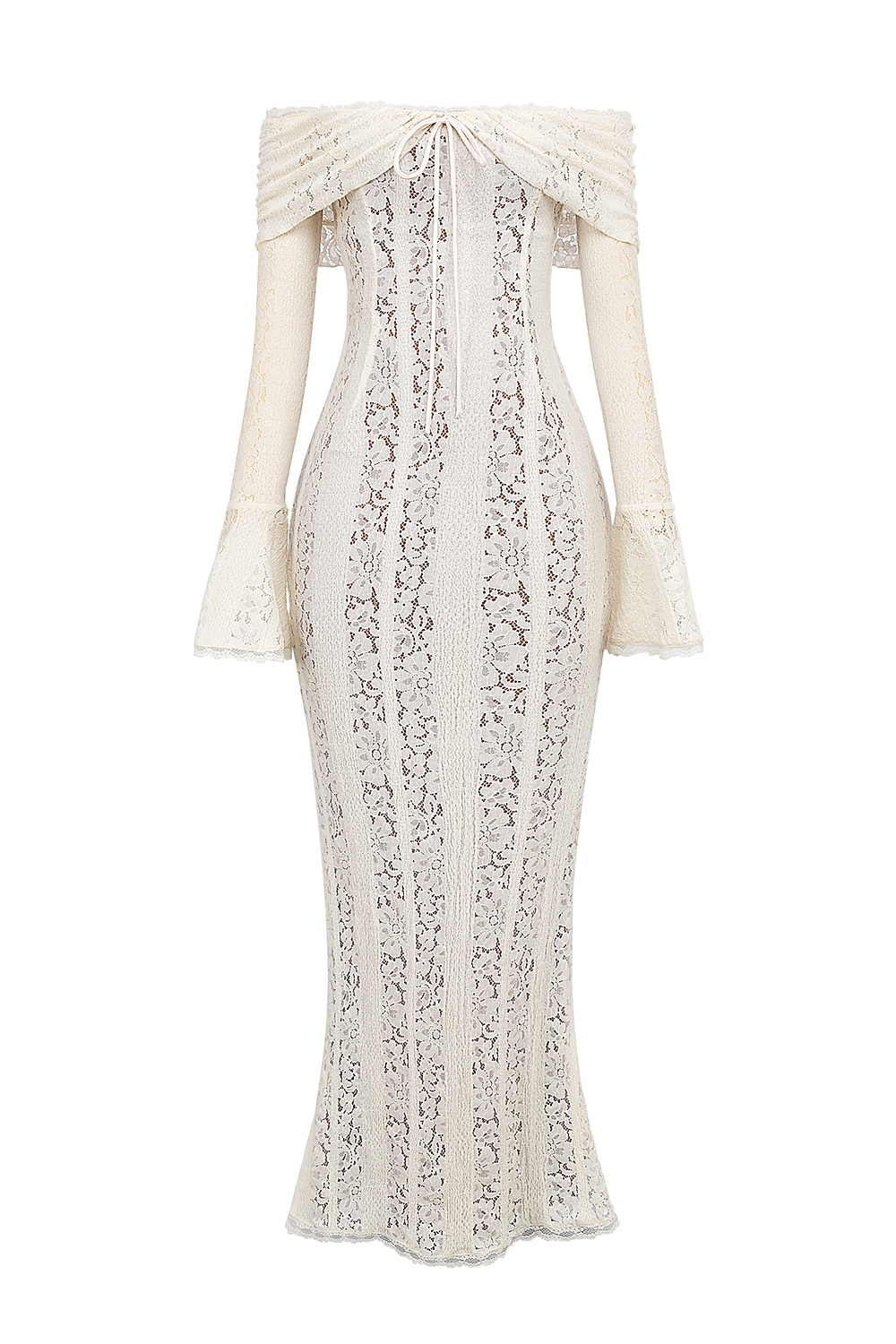 Belle  Vintage Cream Floral Lace Off Shoulder Maxi Dress — image 11